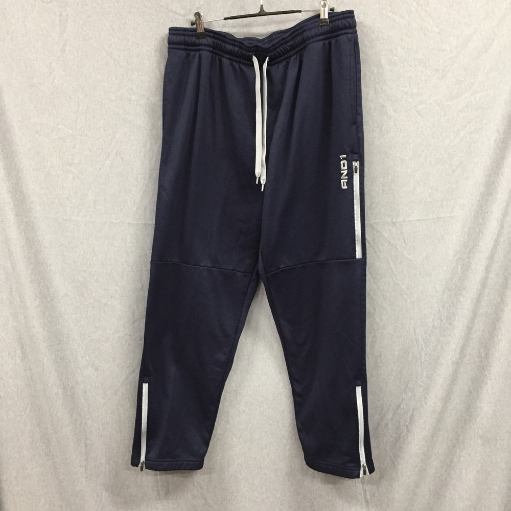 AND1 Mens Navy Blue Track Pants XL Basketball Warm Up Ankle Zip ANM173PA05